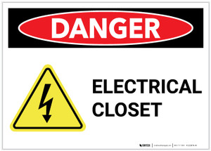Danger: Electrical Closet with Hazard Icon - Label