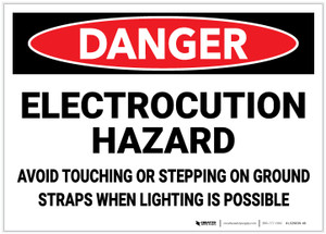 Danger: Electrocution Hazard - Avoid Touching/Stepping on Ground Straps - Label