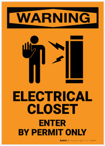 Warning: Electrical Closet - Enter by Permit Only with Icon - Label