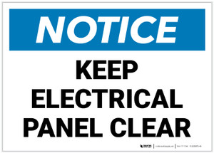 Notice: Keep Electrical Panel Clear - Label