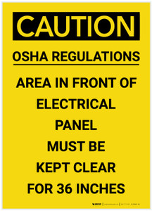 Caution: Electrical Panel Must be Kept Clear for 36 Inches Portrait - Label