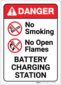 Danger: No Smoking/Open Flames - Battery Charging Station - Label
