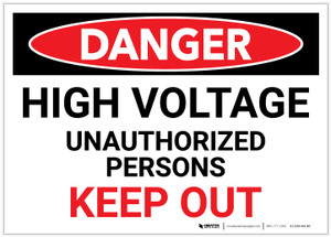 Danger: High Voltage - Unauthorized Persons Keep Out - Label