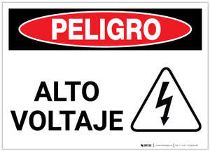 Danger: High Voltage with Hazard Icon Spanish - Label
