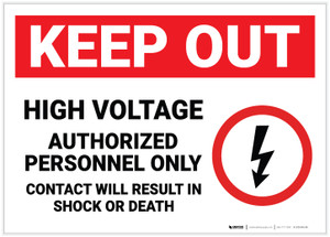 Keep Out High Voltage Authorized Personnel Only with Icon Landscape - Label