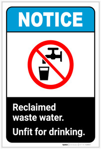 Notice: Reclaimed Waste Water Unfit For Drinking Portrait ANSI - Label