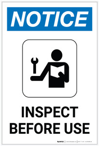 Notice: Inspect Before Use Portrait with Icon - Label