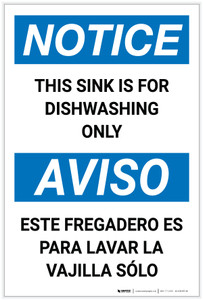 Notice: Sink Is For Dishwashing Only Bilingual Spanish Portrait - Label