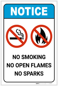 Notice: No Smoking/Open Flames/Sparks ANSI Portrait - Label