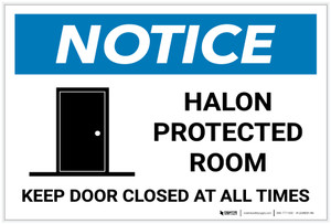 Notice: Halon Protected Room - Keep Door Closed with Icon - Label