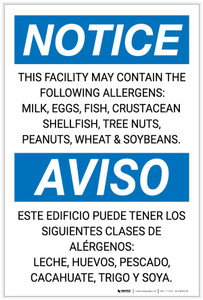 Notice: Facility Contains Milk Eggs Fish Peanuts Allergens - Label