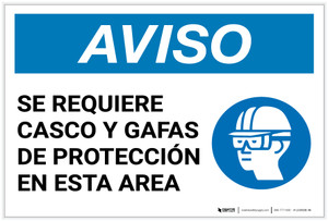 Notice: Spanish Helmet And Goggles Required In Area with Icon - Label
