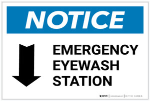 Notice: Emergency Eyewash Station Arrow Down Landscape - Label Notice: Emergency Eyewash Station Arrow Down Landscape - Label