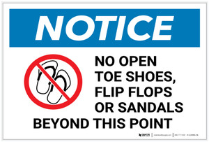 Notice: No Open Toe Shoes Flip Flops or Sandals Beyond This Point with Icon - Label