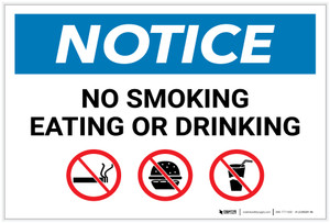 Notice: No Smoking Eating Or Drinking with Icons - Label
