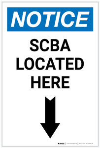 Notice: SCBA Located Here with Down Arrow Portrait - Label