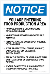 Notice: Food Production Area Bulleted List Portrait - Label