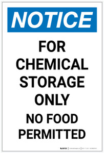 Notice: Chemical Storage Only No Food Permitted Portrait - Label Notice: Chemical Storage Only No Food Permitted Portrait - Label