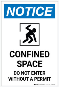 Notice: Confined Space Do Not Enter Without Permit with Icon Portrait - Label
