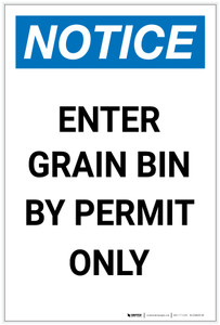 Notice: Enter Grain Bin By Permit Only Portrait - Label