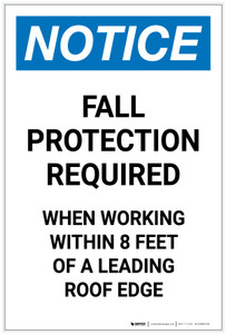 Notice: Fall Protection Required When Working Within Roof Ledge Portrait - Label