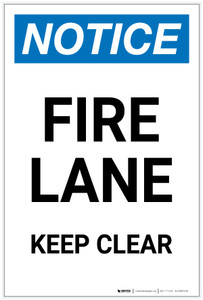 Notice: Fire Lane Keep Clear Portrait - Label