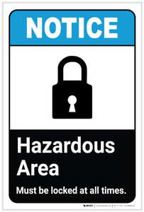 Notice: Hazardous Area Must Be Locked with Icon ANSI Portrait - Label