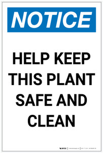 Notice: Help Keep This Plant Safe and Clean Portrait - Label