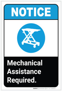 Notice: Mechanical Assistance Required ANSI Portrait - Label