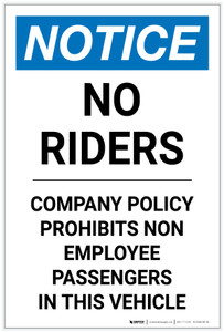 Notice: No Riders Company Policy Prohibits Non-Employee Passengers In This Vehicle Portrait - Label