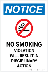 Notice: No Smoking Violation Will Result in Disciplinary Action with Icon Portrait - Label