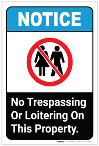 Notice: No Trespassing Or Loitering On This Property ANSI with Icon Portrait - Label