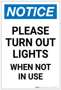 Notice: Please Turn Out Lights When Not in Use Portrait - Label