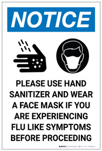 Notice: Please Use Hand Sanitizer Wear Face Mask For Flu Symptoms Portrait - Label