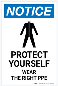 Notice: Protect Yourself Wear PPE with Icon Portrait - Label