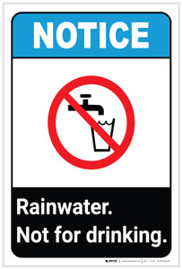 Notice: Rainwater Not For Drinking ANSI with Icon Portrait - Label