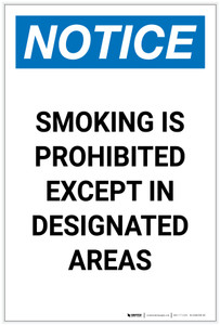 Notice: Smoking Is Prohibited Except Designated Areas Portrait - Label