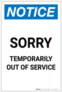 Notice: Sorry - Temporarily Out Of Service Portrait - Label