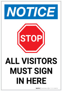 Notice: Stop All Visitors Must Sign In Here with Icon Portrait - Label