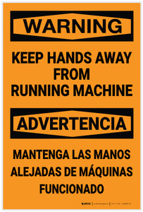 Warning: Keep Hands Away From Running Machine Bilingual Spanish - Label