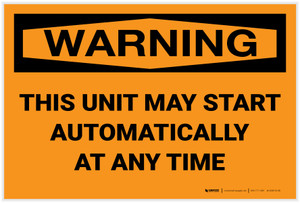 Warning: Unit Starts Automatically - Label