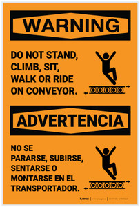 Warning: Do Not Stand Climb Sit Walk Ride On Conveyor Bilingual Spanish - Label