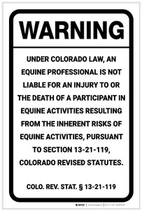 Warning: Colorado Equine Liability CO - Label