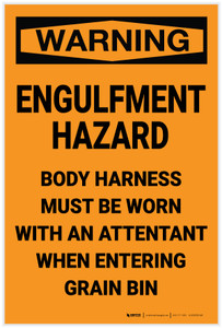 Warning: Engulfment Hazard Body Harness Must Be Worn - Label