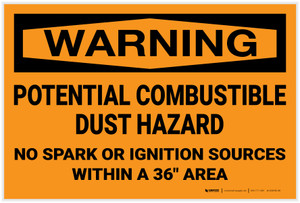 Warning: Potential Combustible Dust No Spark 36 Inches - Label