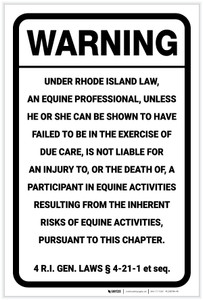Warning: Rhode Island Equine RI - Label