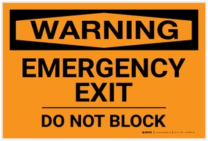 Warning: Emergency Exit Do Not Block Landscape - Label