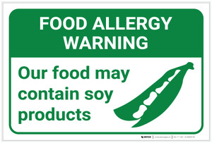 Warning: Food Allergy Warning Food May Contain Soy with Icon Landscape - Label