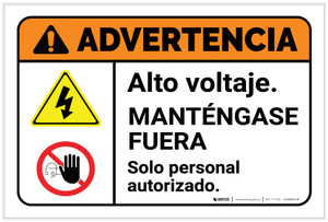 Warning: High Voltage Keep Away Spanish with Icons Landscape - Label