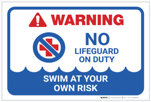 Warning: No Lifeguard on Duty with Icon Landscape - Label